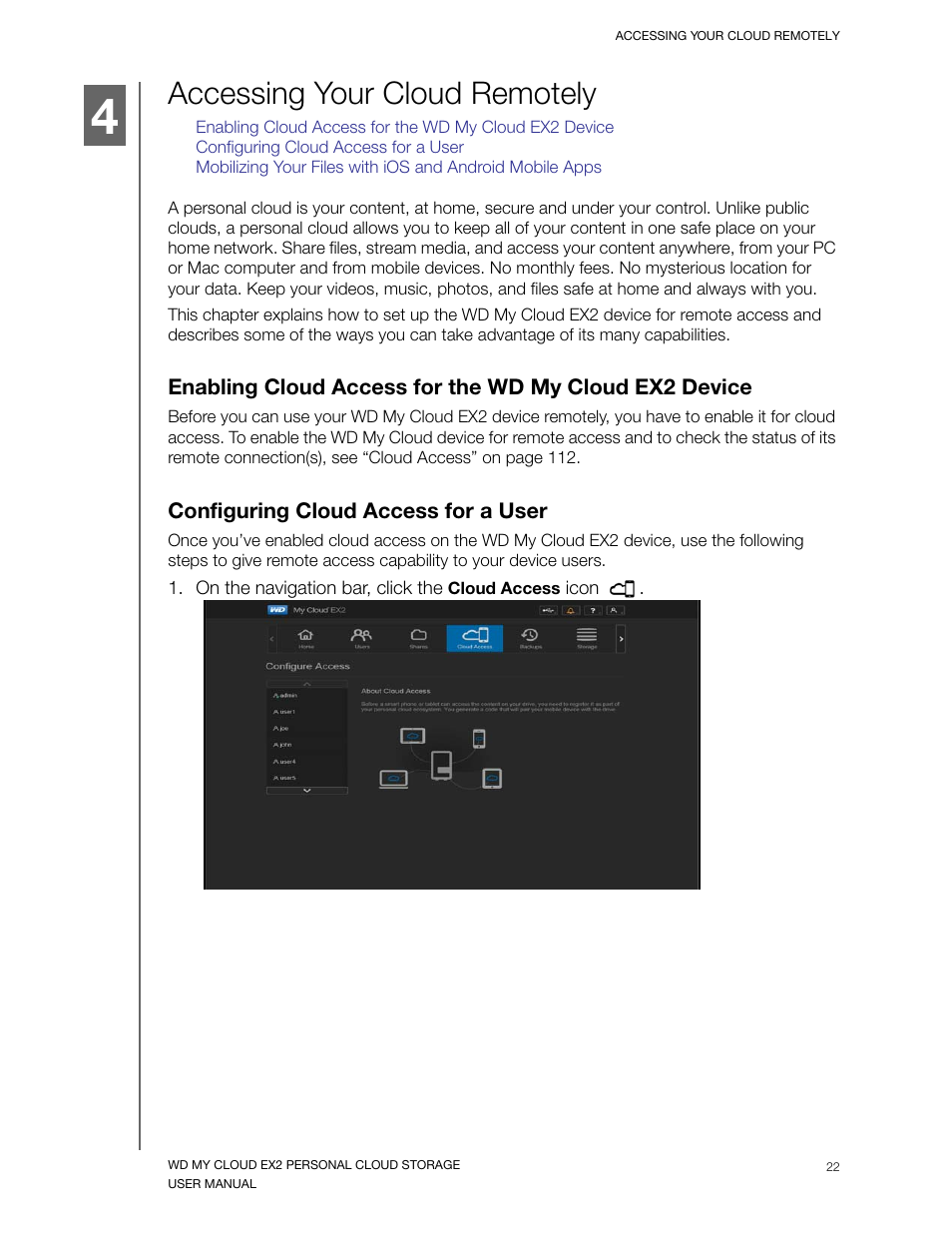 Accessing your cloud remotely, Configuring cloud access for a user | Western Digital My Cloud EX2 User Manual User Manual | Page 27 / 168