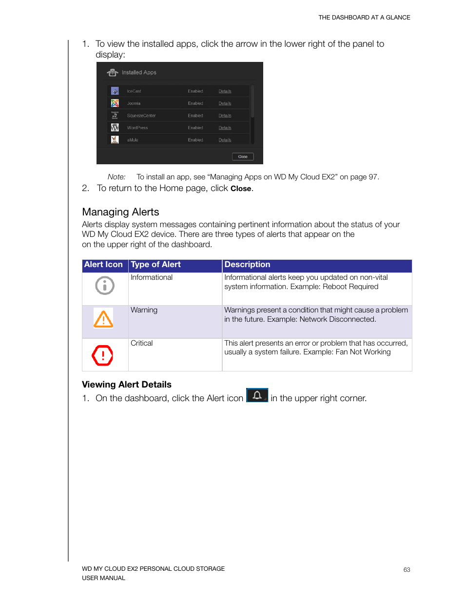 Managing alerts | Western Digital My Cloud EX2 User Manual User Manual | Page 68 / 168