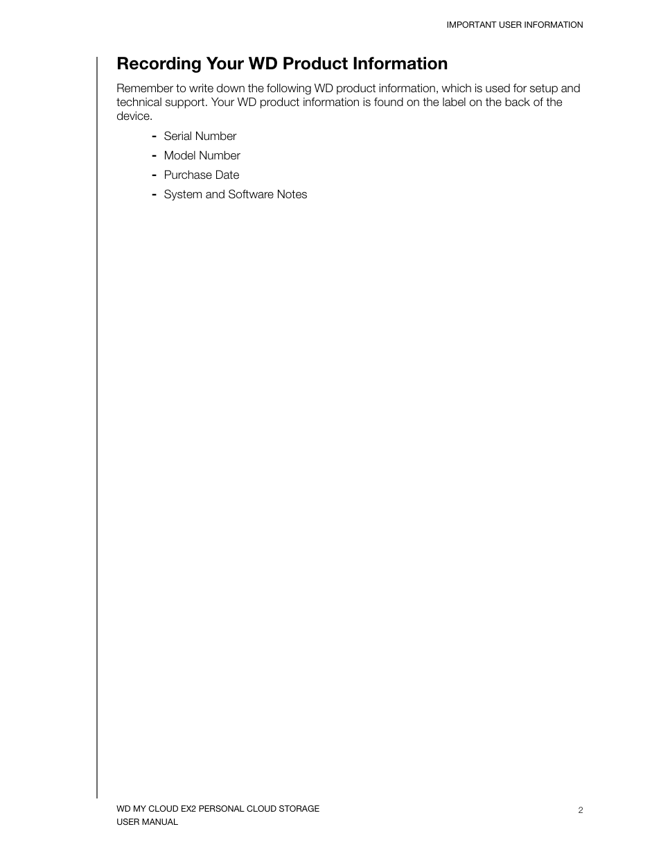 Recording your wd product information | Western Digital My Cloud EX2 User Manual User Manual | Page 7 / 168
