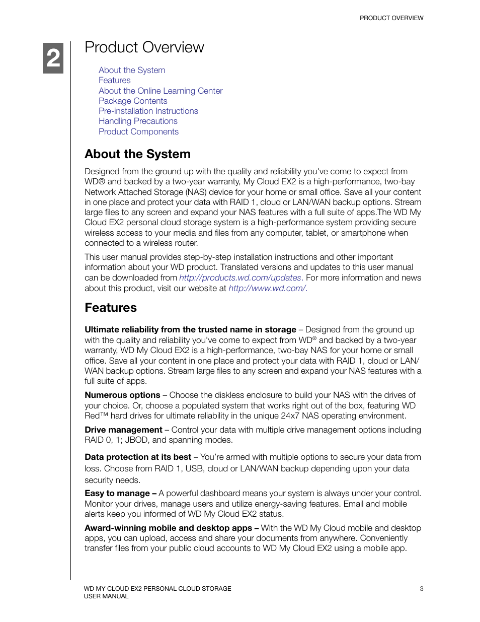 Product overview, About the system, Features | Western Digital My Cloud EX2 User Manual User Manual | Page 8 / 168