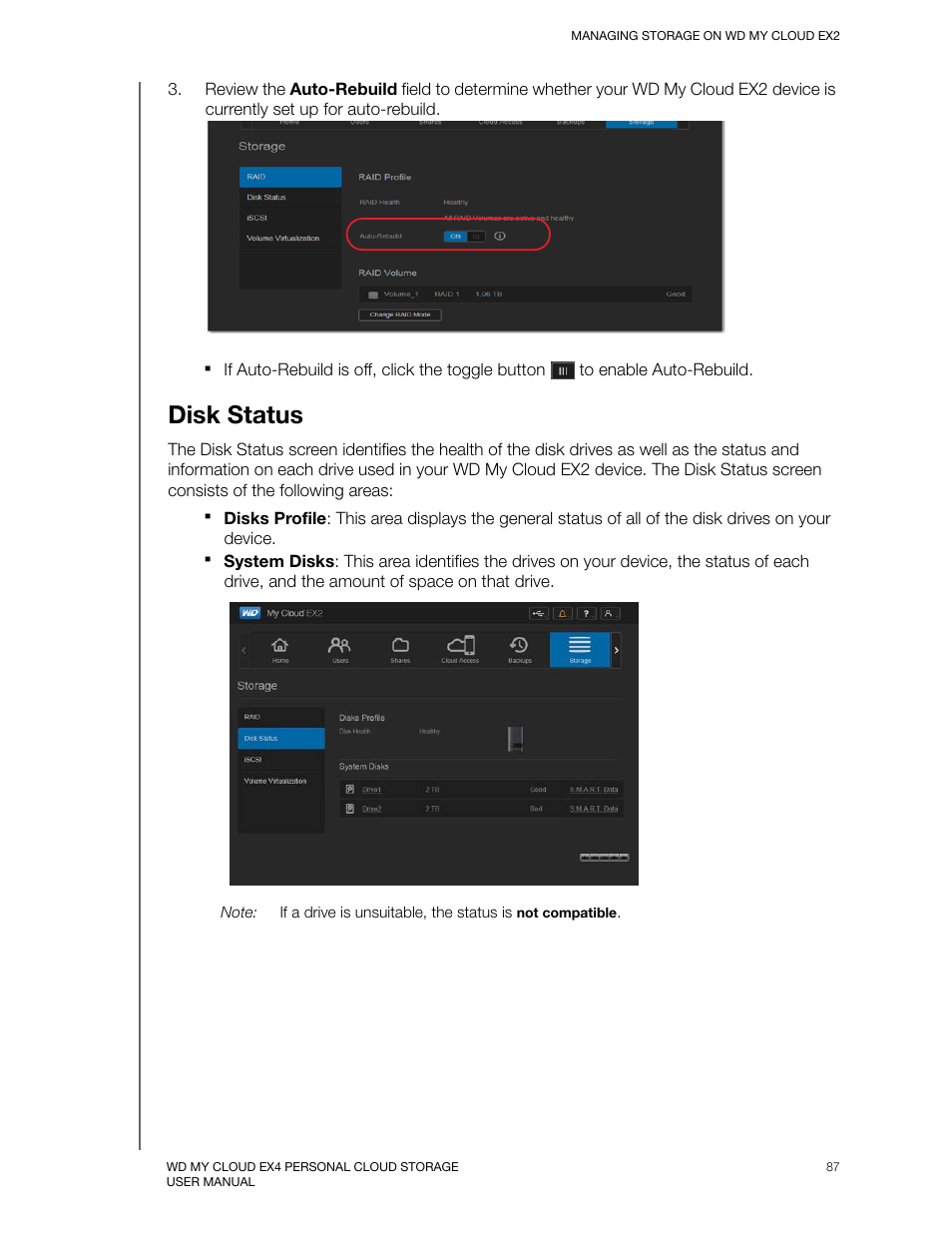 Disk status | Western Digital My Cloud EX2 User Manual User Manual | Page 92 / 168