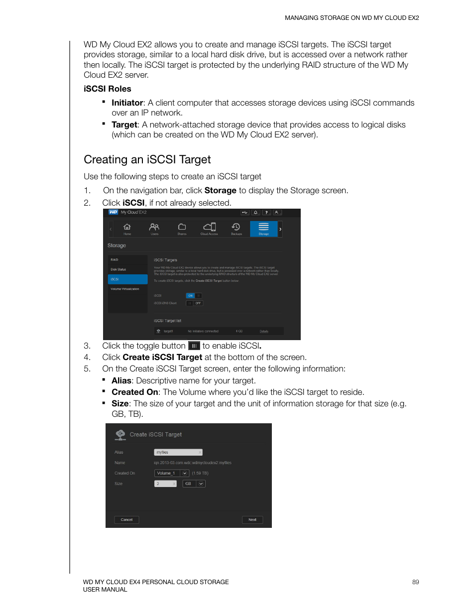 Creating an iscsi target | Western Digital My Cloud EX2 User Manual User Manual | Page 94 / 168