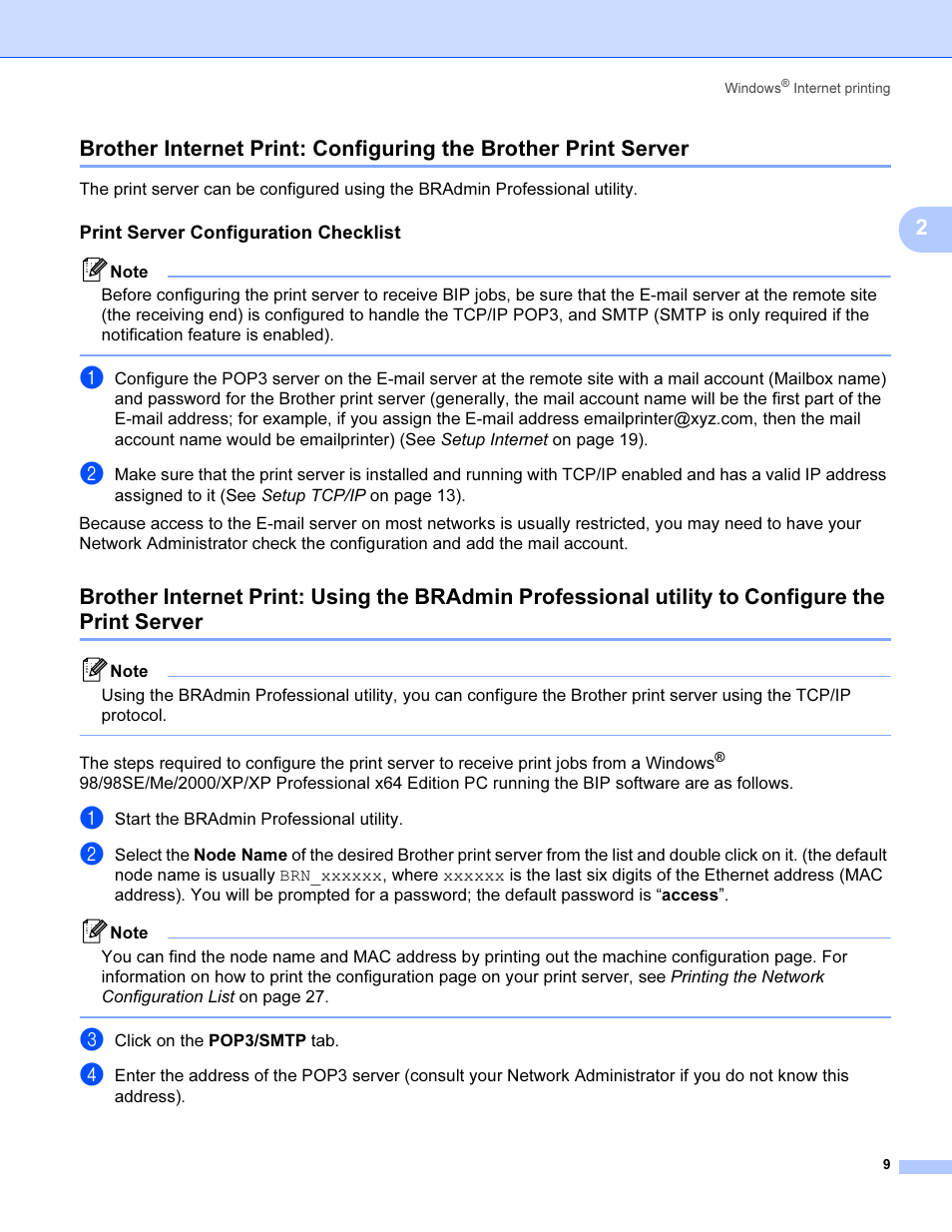 Print server configuration checklist | Brother SHB6102 User Manual | Page 13 / 34