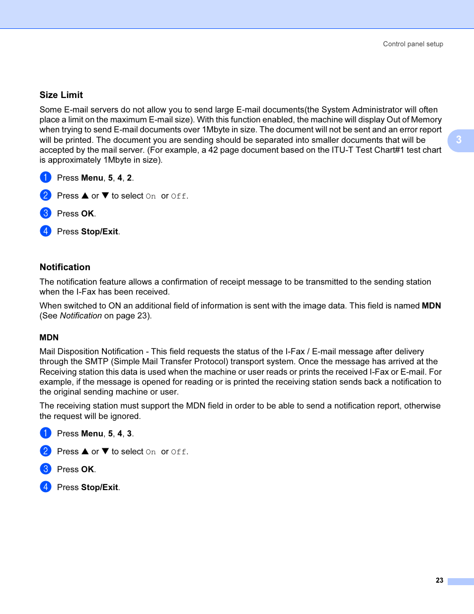 Size limit, Notification | Brother SHB6102 User Manual | Page 27 / 34