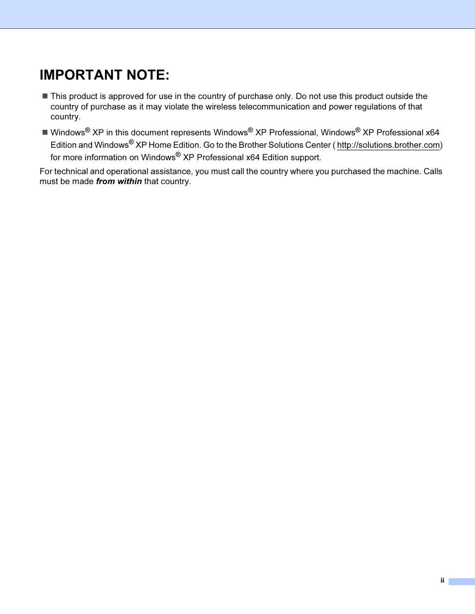 Important note | Brother SHB6102 User Manual | Page 3 / 34