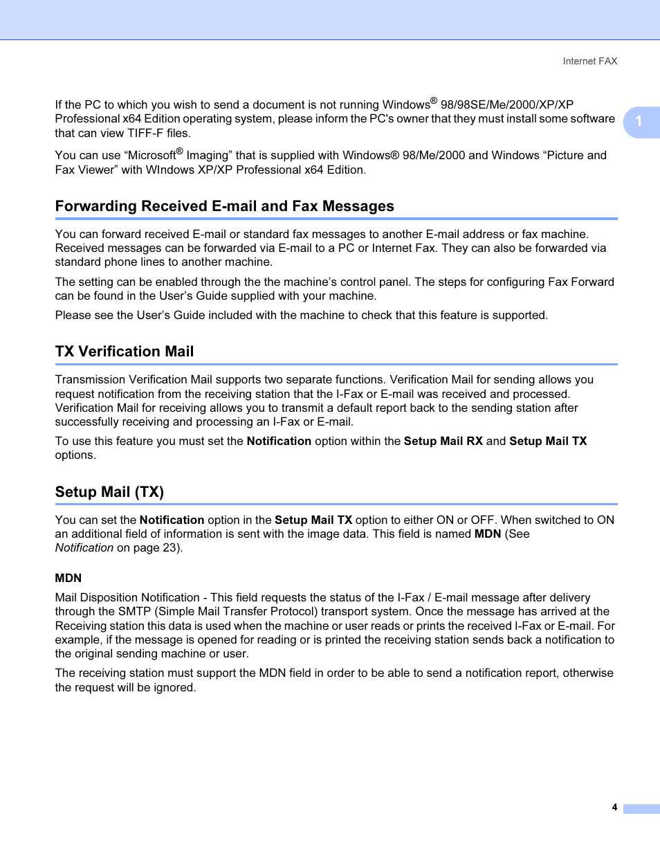 Forwarding received e-mail and fax messages, Tx verification mail, Setup mail (tx) | Brother SHB6102 User Manual | Page 8 / 34