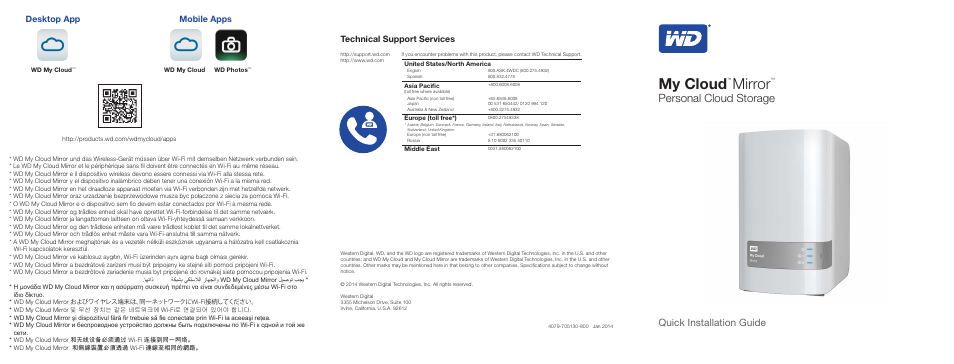 My cloud, Mirror, Personal cloud storage | Quick installation guide, Technical support services, Desktop app mobile apps | Western Digital My Cloud Mirror Quick Install Guide User Manual | Page 7 / 7