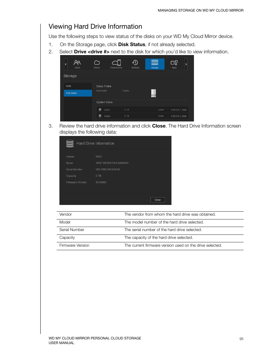 Viewing hard drive information | Western Digital My Cloud Mirror User Manual User Manual | Page 100 / 166