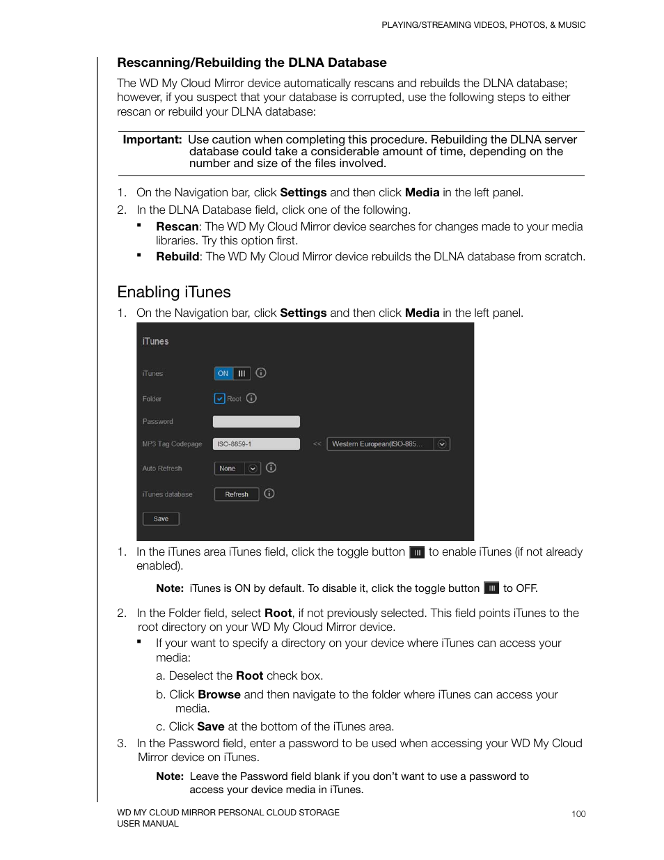 Enabling itunes | Western Digital My Cloud Mirror User Manual User Manual | Page 105 / 166