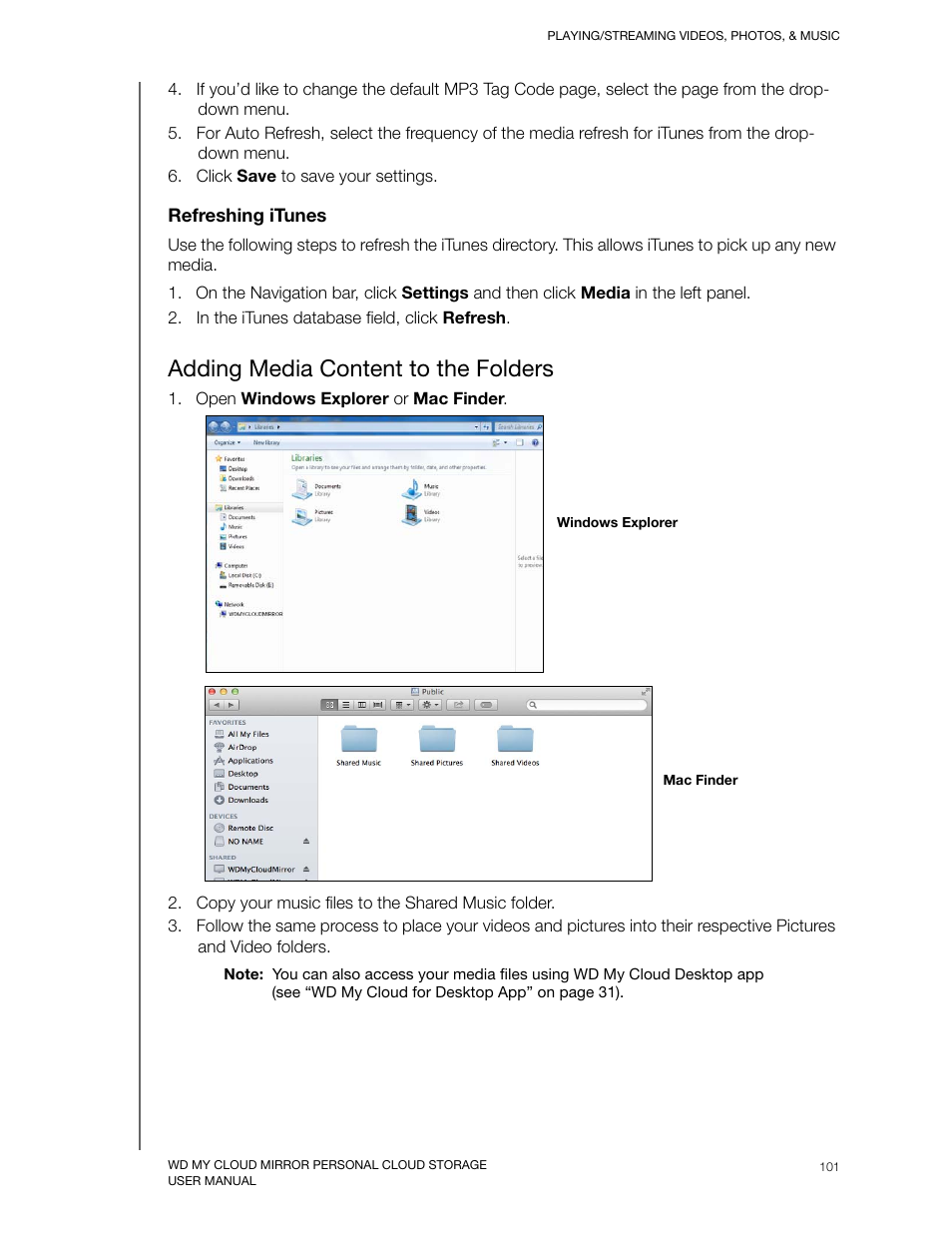 Adding media content to the folders | Western Digital My Cloud Mirror User Manual User Manual | Page 106 / 166