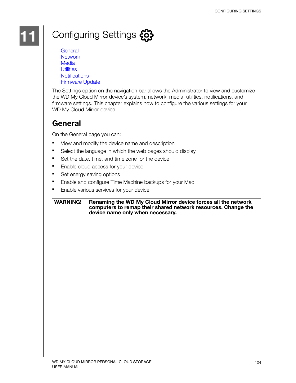 Configuring settings, General | Western Digital My Cloud Mirror User Manual User Manual | Page 109 / 166