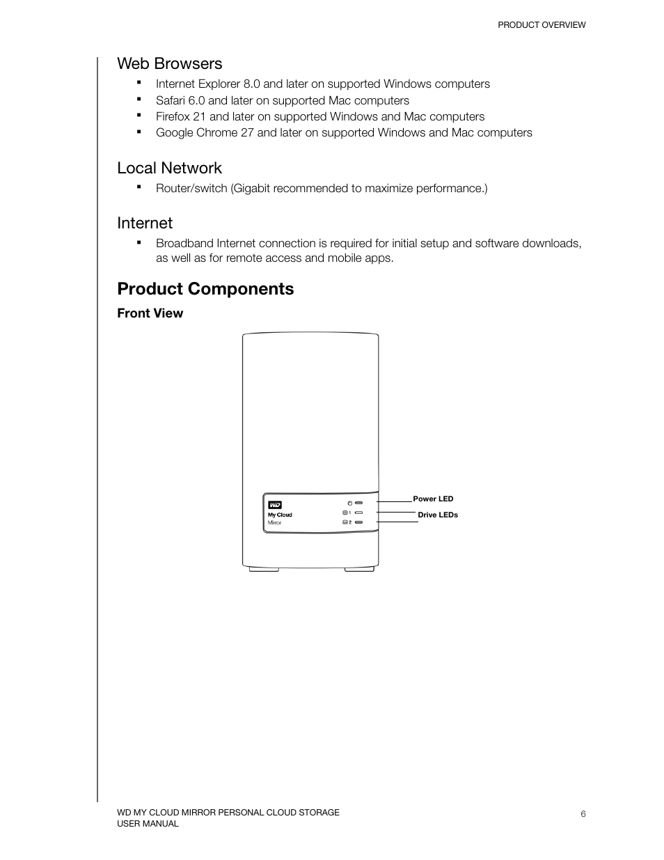 Web browsers, Local network, Internet | Product components | Western Digital My Cloud Mirror User Manual User Manual | Page 11 / 166