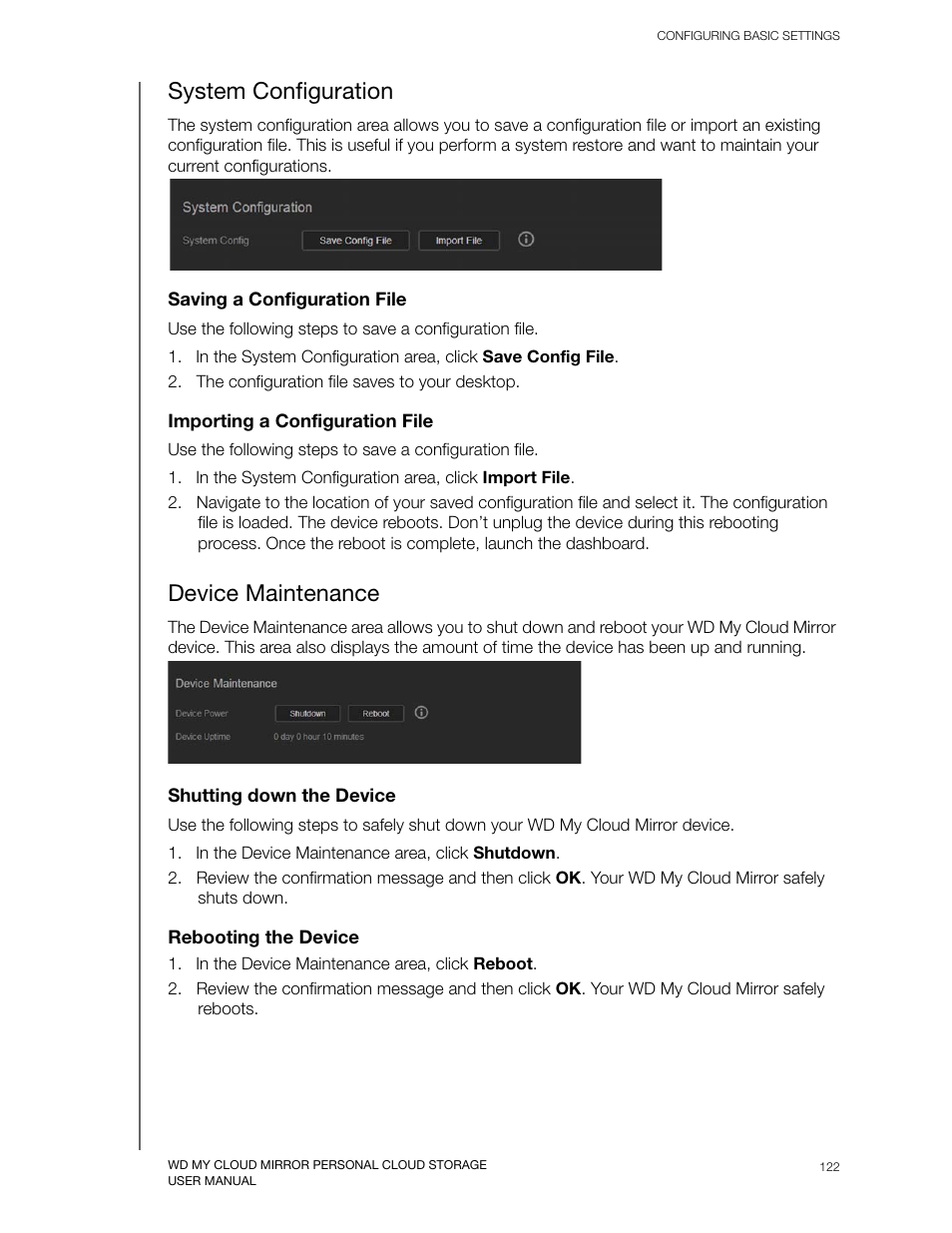 System configuration, Device maintenance | Western Digital My Cloud Mirror User Manual User Manual | Page 127 / 166
