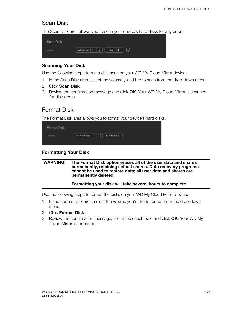 Scan disk, Format disk | Western Digital My Cloud Mirror User Manual User Manual | Page 128 / 166