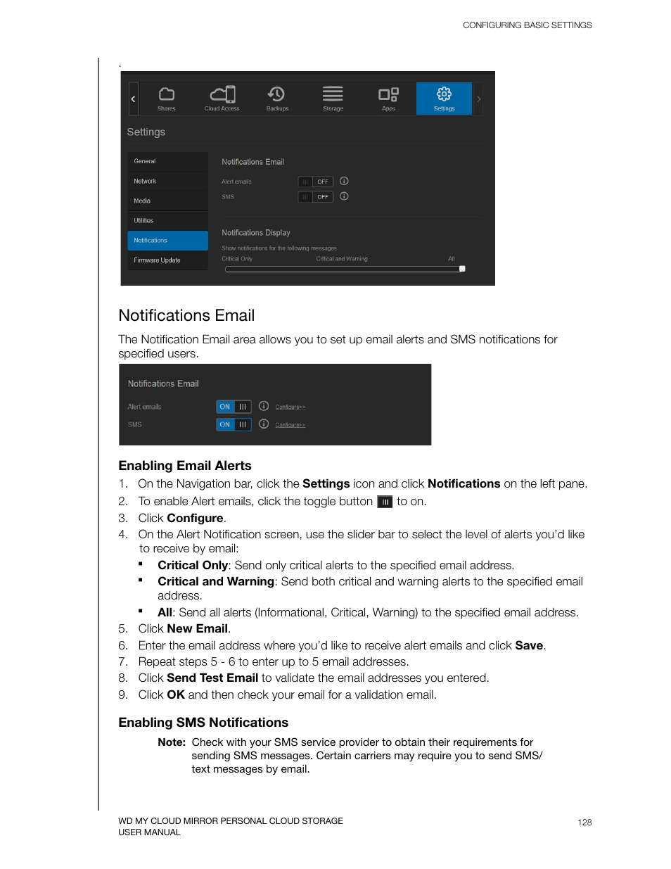 Notifications email | Western Digital My Cloud Mirror User Manual User Manual | Page 133 / 166