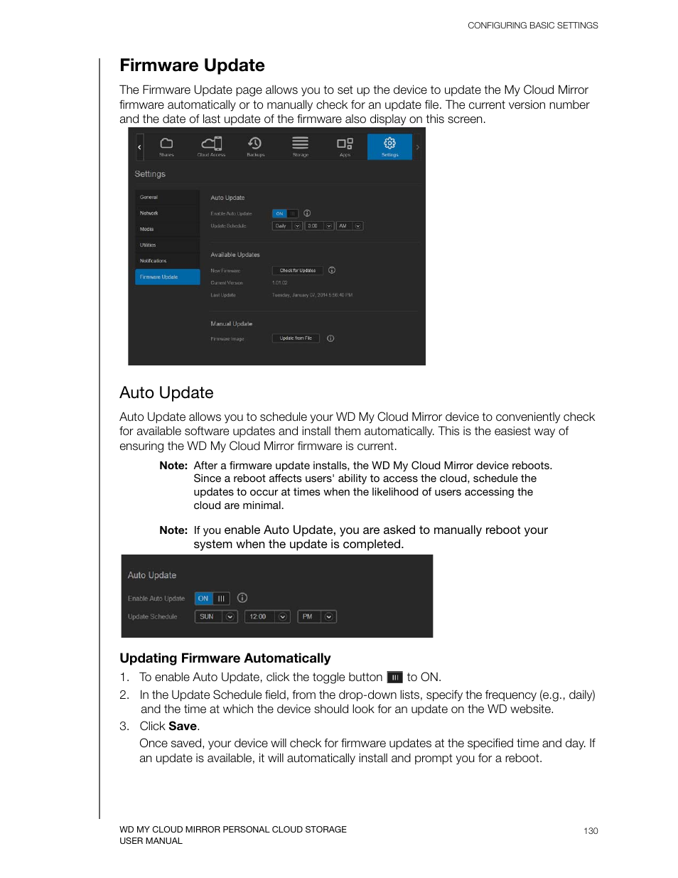 Firmware update, Auto update | Western Digital My Cloud Mirror User Manual User Manual | Page 135 / 166