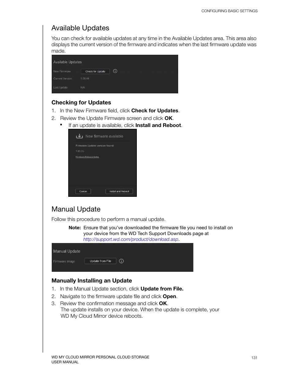 Available updates, Manual update | Western Digital My Cloud Mirror User Manual User Manual | Page 136 / 166