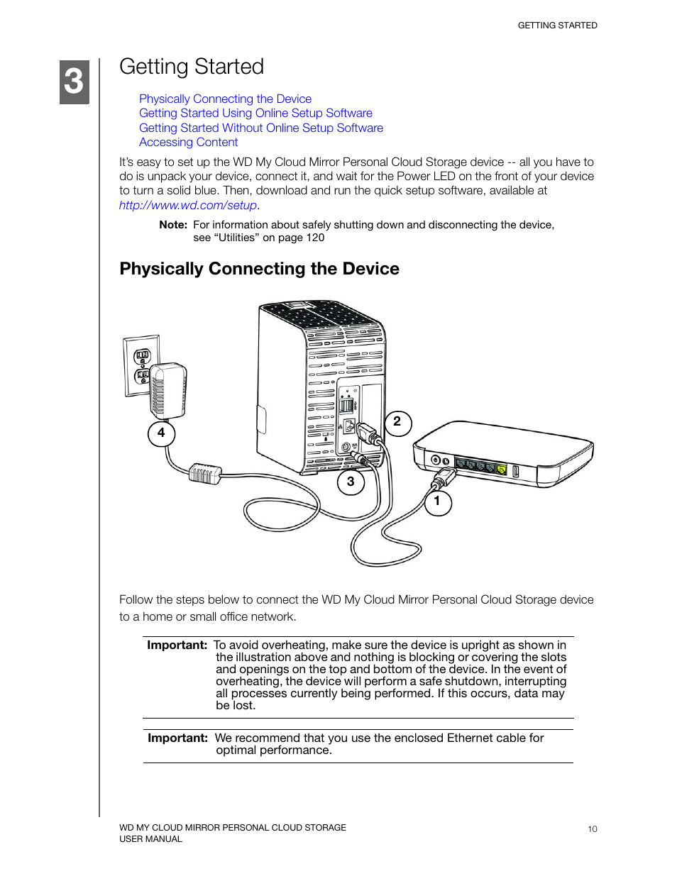 Getting started, Physically connecting the device | Western Digital My Cloud Mirror User Manual User Manual | Page 15 / 166