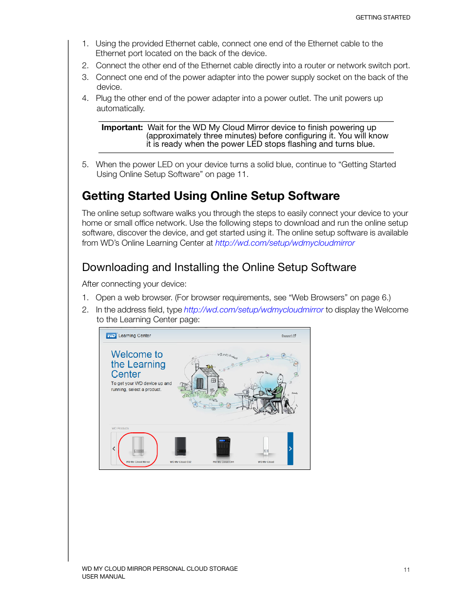 Getting started using online setup software | Western Digital My Cloud Mirror User Manual User Manual | Page 16 / 166