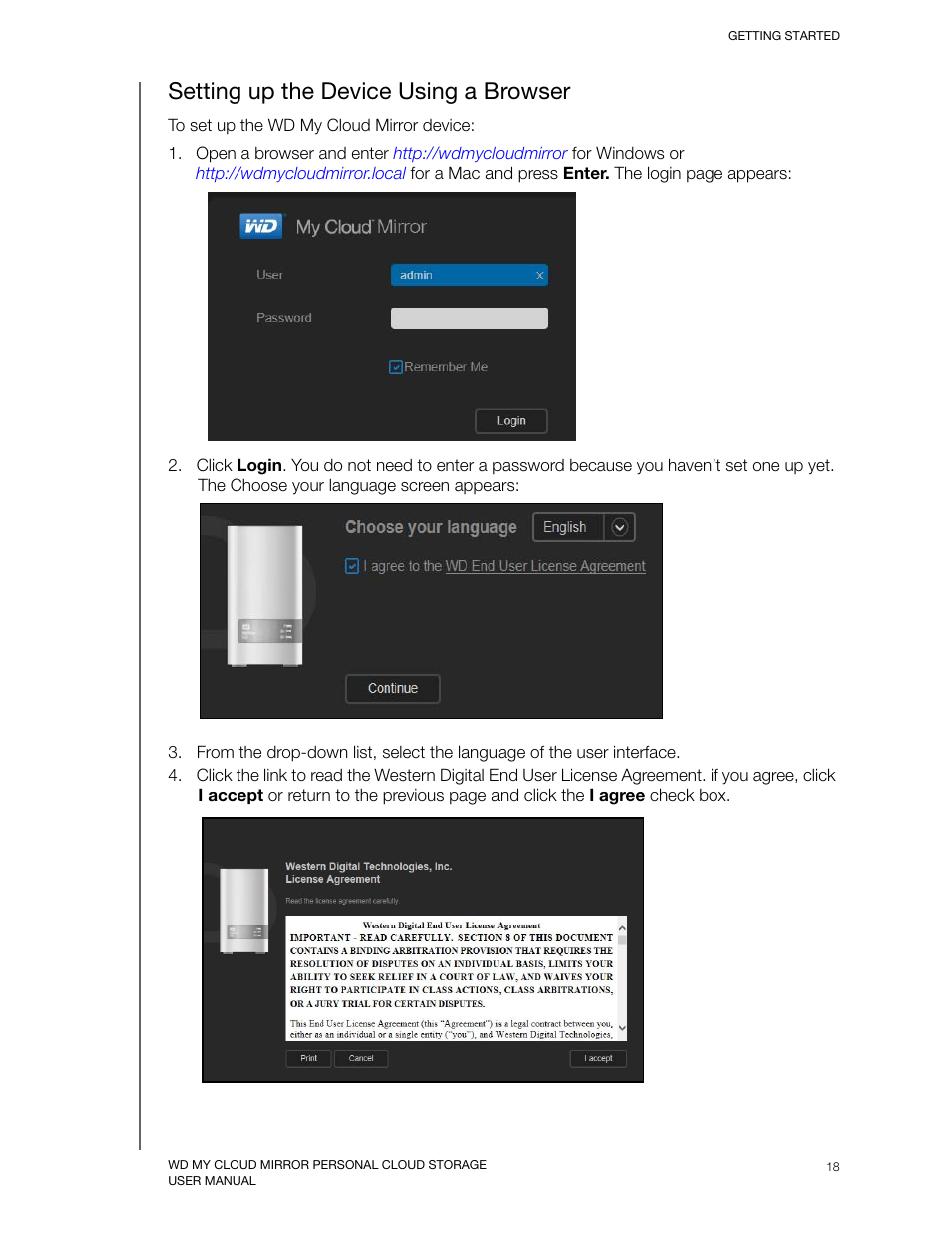 Setting up the device using a browser | Western Digital My Cloud Mirror User Manual User Manual | Page 23 / 166