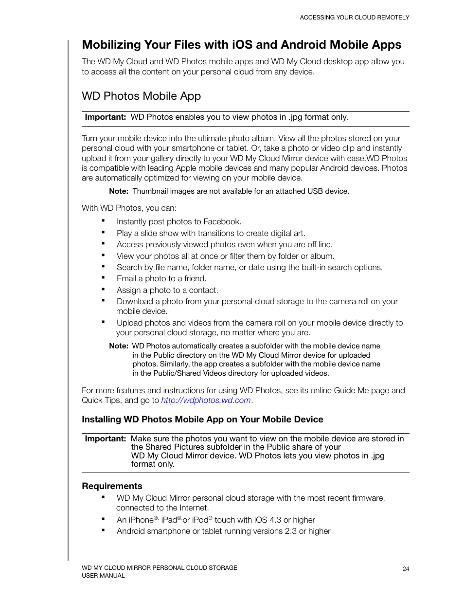 Wd photos mobile app | Western Digital My Cloud Mirror User Manual User Manual | Page 29 / 166