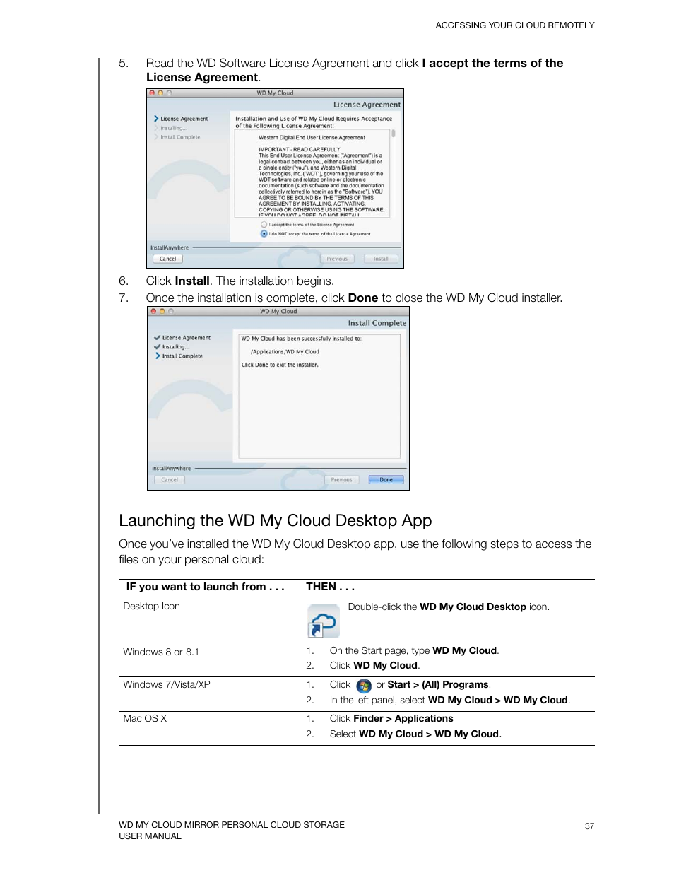 Launching the wd my cloud desktop app | Western Digital My Cloud Mirror User Manual User Manual | Page 42 / 166
