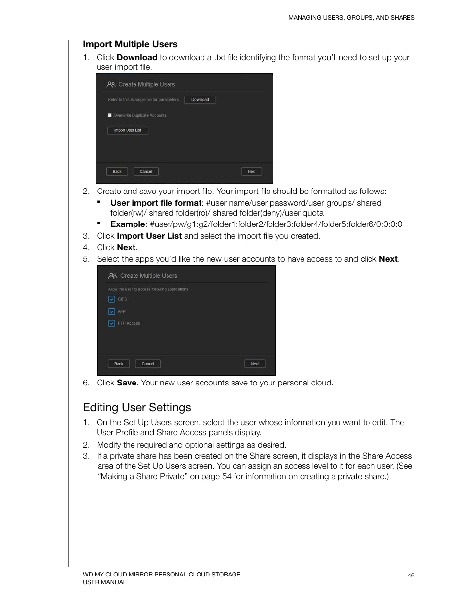 Editing user settings | Western Digital My Cloud Mirror User Manual User Manual | Page 51 / 166