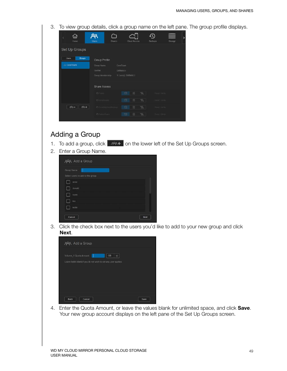 Adding a group | Western Digital My Cloud Mirror User Manual User Manual | Page 54 / 166