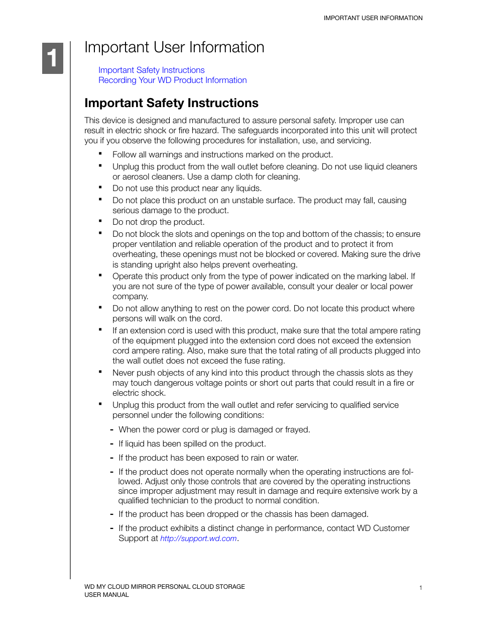 Important user information, Important safety instructions | Western Digital My Cloud Mirror User Manual User Manual | Page 6 / 166