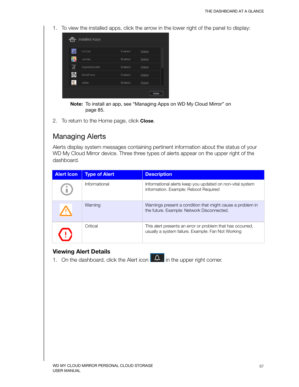 Managing alerts | Western Digital My Cloud Mirror User Manual User Manual | Page 72 / 166