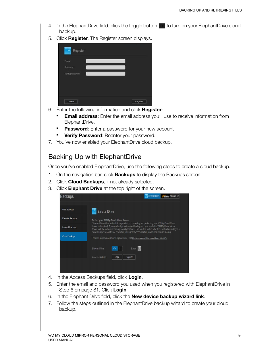 Backing up with elephantdrive | Western Digital My Cloud Mirror User Manual User Manual | Page 86 / 166