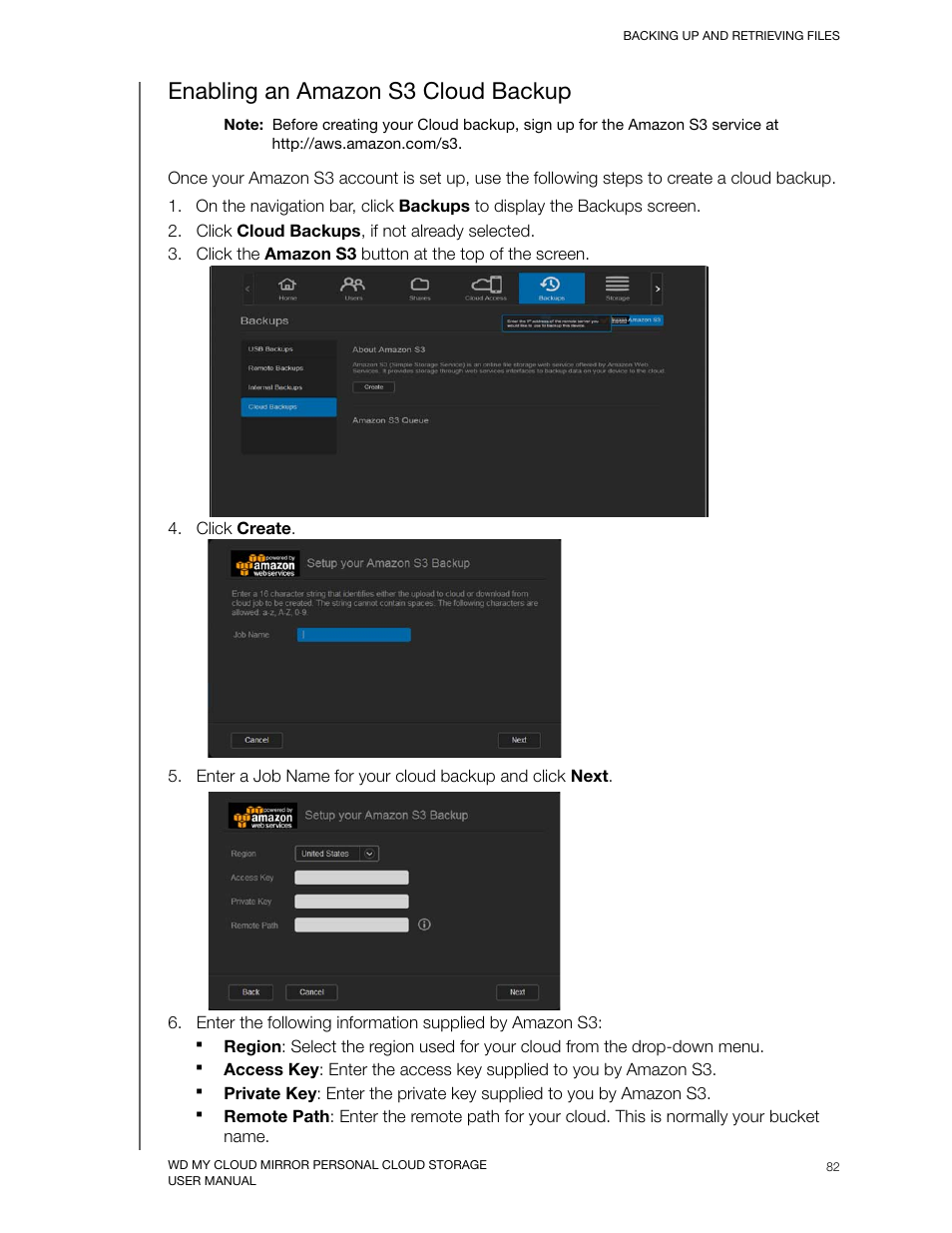 Enabling an amazon s3 cloud backup | Western Digital My Cloud Mirror User Manual User Manual | Page 87 / 166