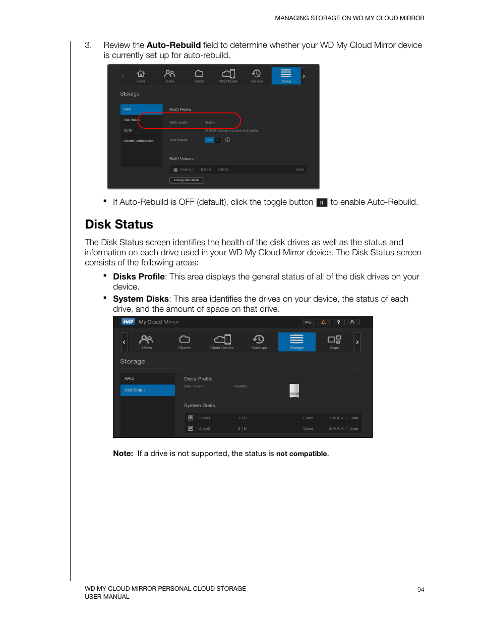 Disk status | Western Digital My Cloud Mirror User Manual User Manual | Page 99 / 166