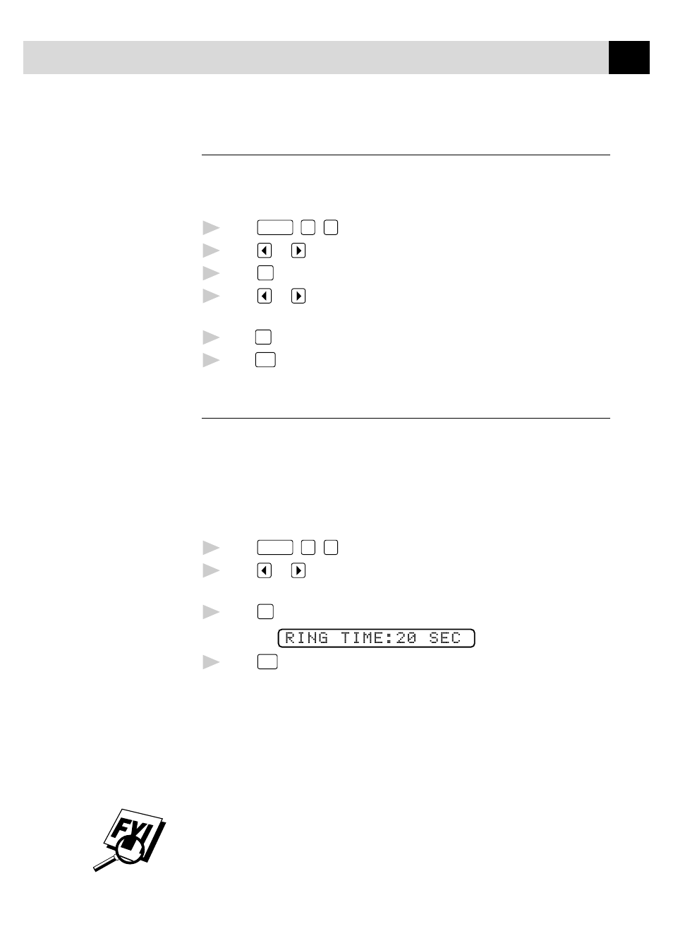 Setting ring delay, Setting f/t ring time, Setting ring delay setting f/t ring time | Brother FAX 870MC User Manual | Page 45 / 165