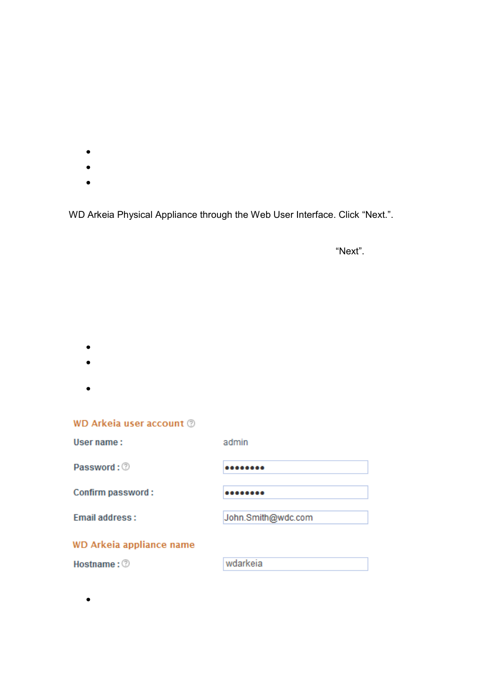 1 setup wizard, 1 step 1: language, 2 step 2: end user license agreement | 3 step 3: user and system account | Western Digital WD Arkeia RAx300T Installation and Configuration Guide User Manual | Page 12 / 33
