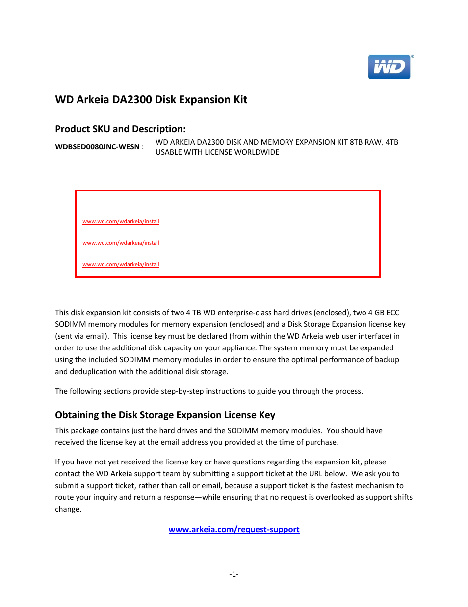 Western Digital WD Arkeia DA2300 Disk Expansion Kit User Manual | 10 pages