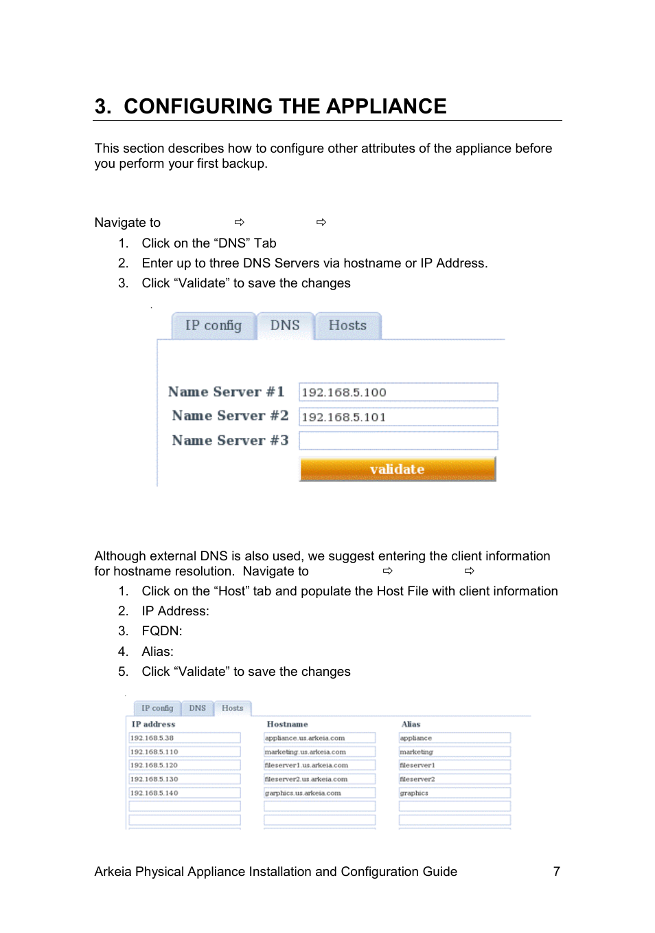 Configuring the appliance, Ddresses, Efine a | Osts | Western Digital WD Arkeia R620 Installation and Configuration Guide User Manual | Page 13 / 35