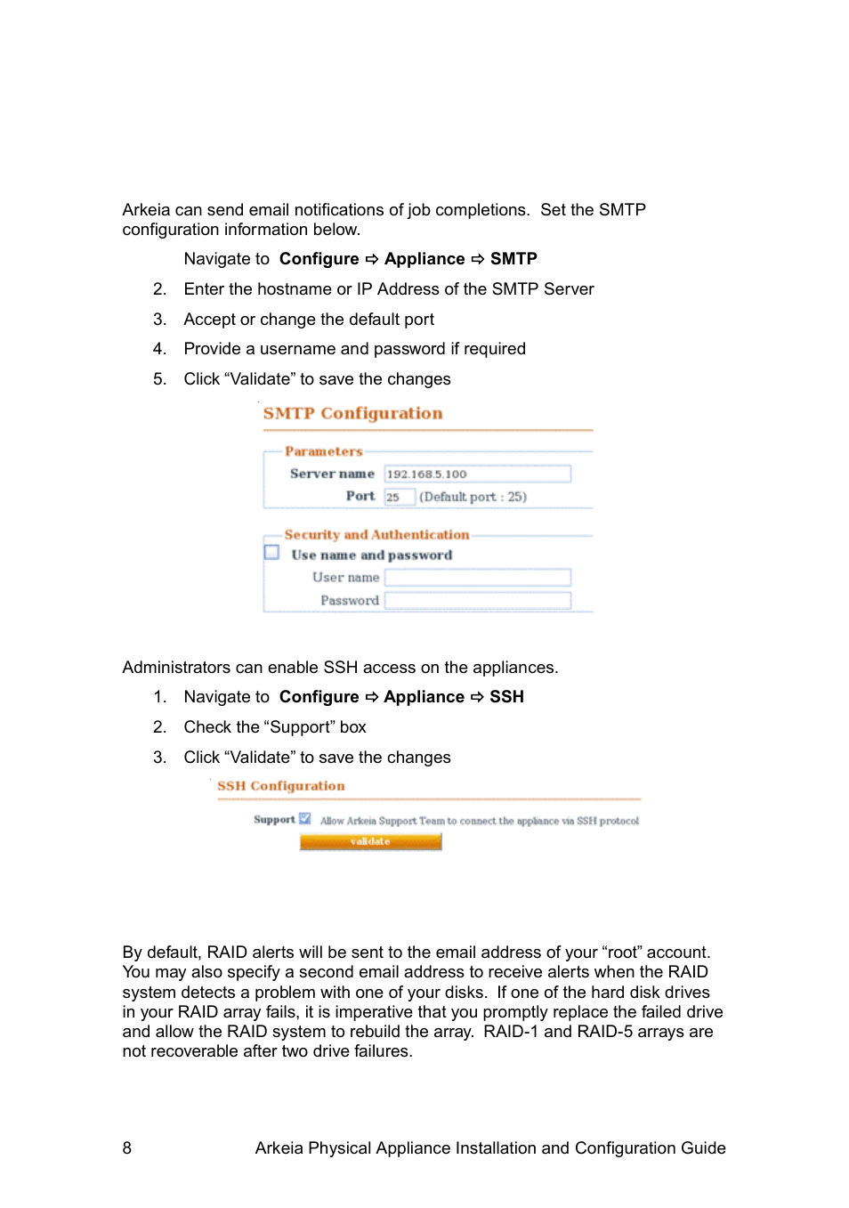 Smtp, Onfigure, Raid | Lerts | Western Digital WD Arkeia R620 Installation and Configuration Guide User Manual | Page 14 / 35