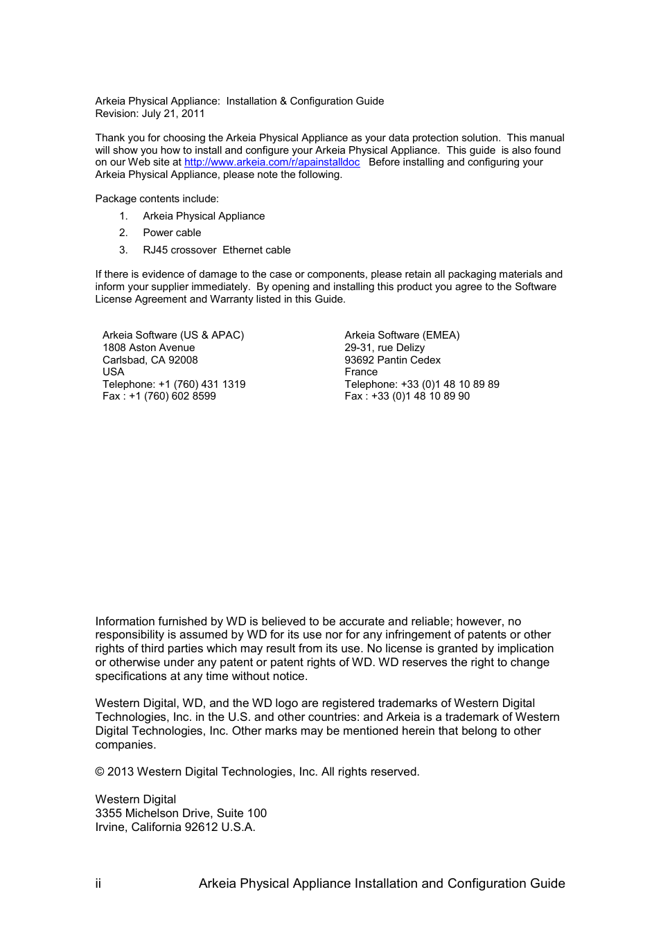 Western Digital WD Arkeia R620 Installation and Configuration Guide User Manual | Page 2 / 35