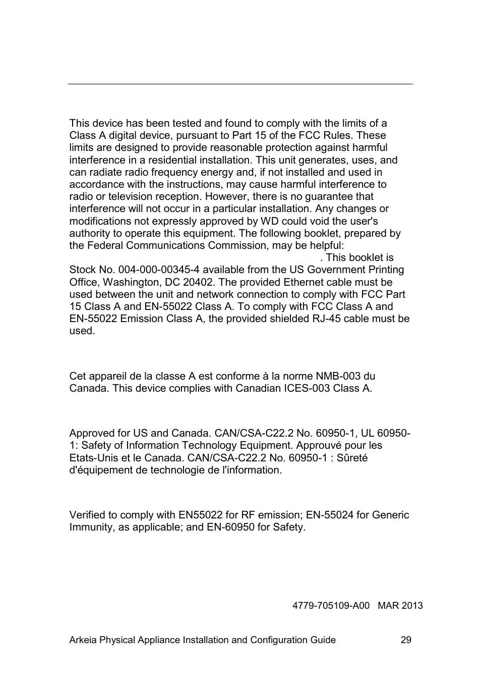 Regulatory compliance, Lass, Nformation | Ices/nmb-003, Ompliance, Afety, Ompliance for, Urope | Western Digital WD Arkeia R620 Installation and Configuration Guide User Manual | Page 35 / 35