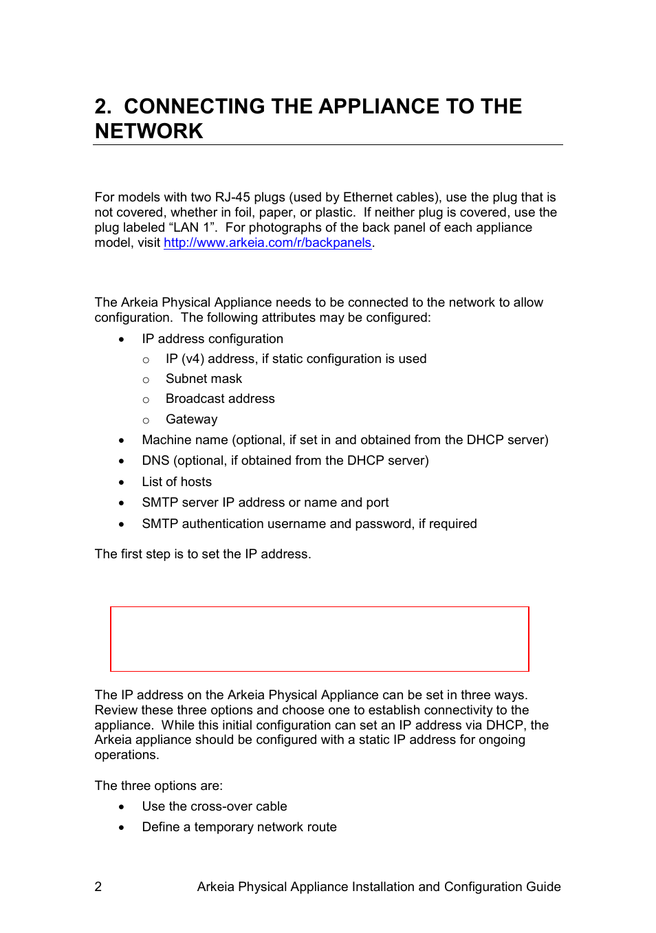 Connecting the appliance to the network, Anel, Onnections | Etwork, Onnection, Verview, Etting a, Emporary, Ddress | Western Digital WD Arkeia R620 Installation and Configuration Guide User Manual | Page 8 / 35
