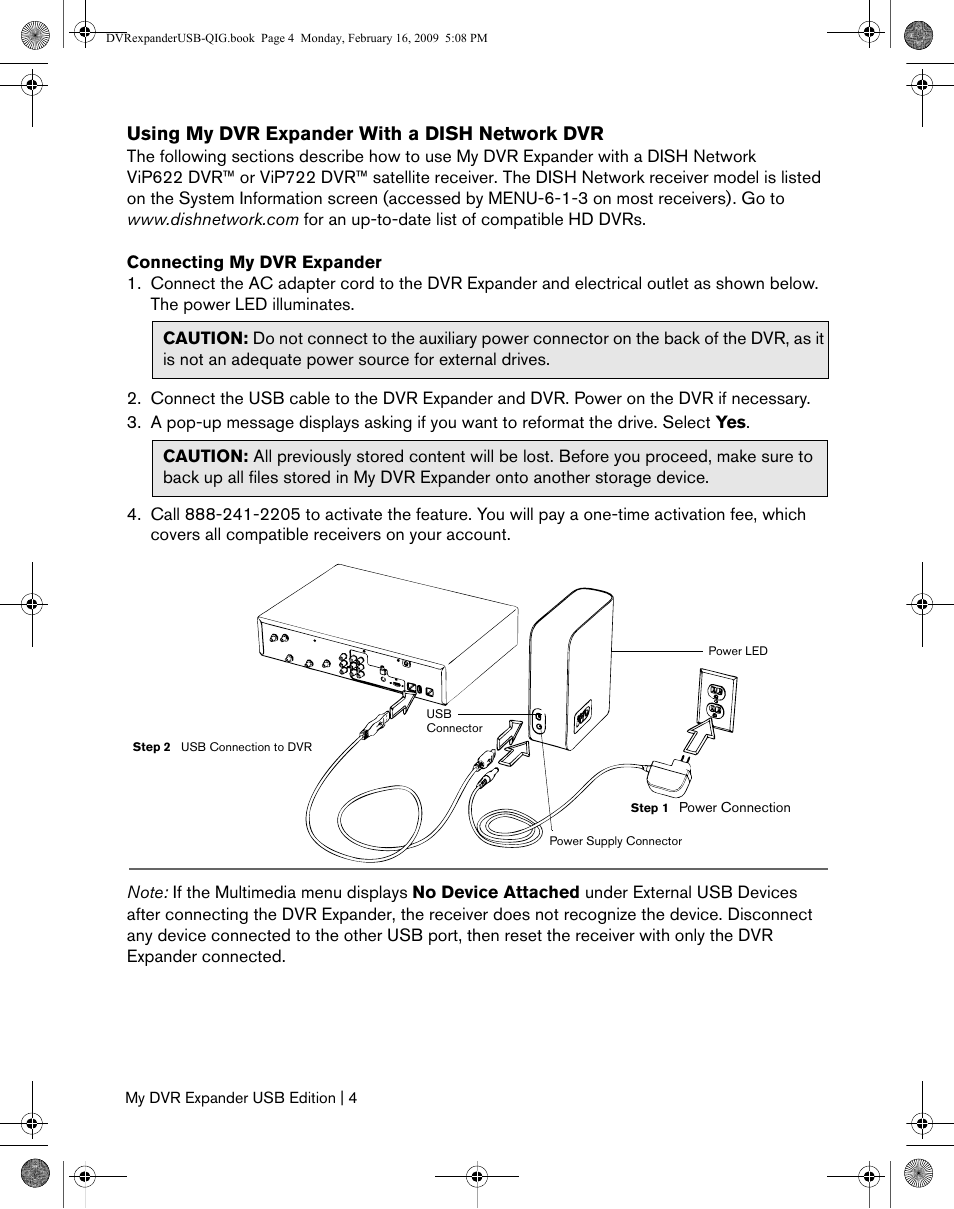 Using my dvr expander with a dish network dvr | Western Digital My DVR Expander USB Edition Quick Install Guide User Manual | Page 5 / 9