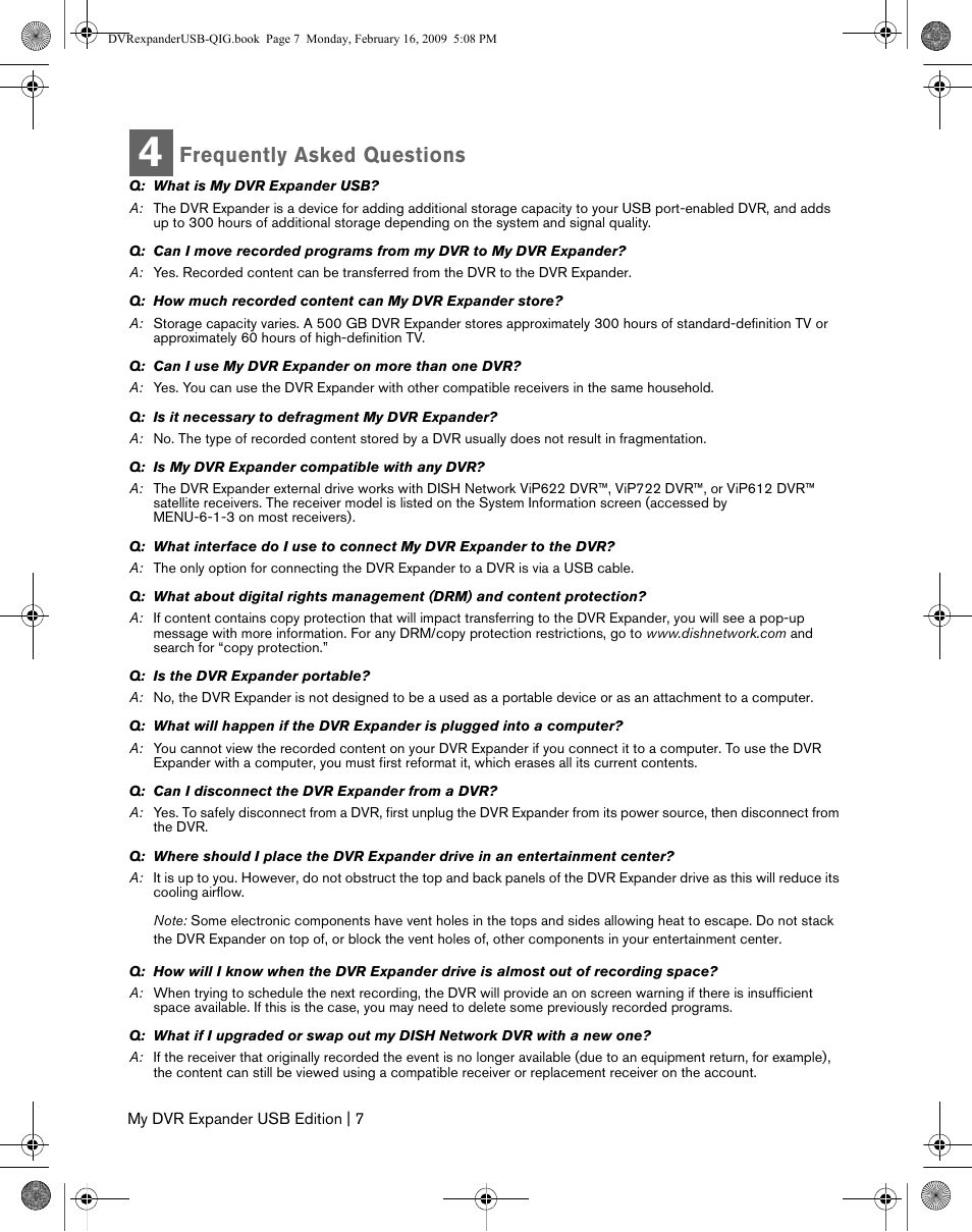 Frequently asked questions | Western Digital My DVR Expander USB Edition Quick Install Guide User Manual | Page 8 / 9