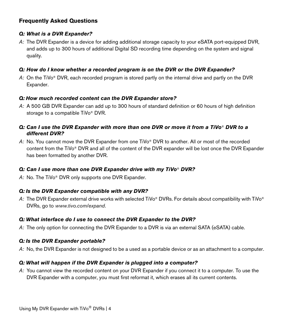 Frequently asked questions | Western Digital My DVR Expander eSATA Edition Quick Install Guide User Manual | Page 5 / 11