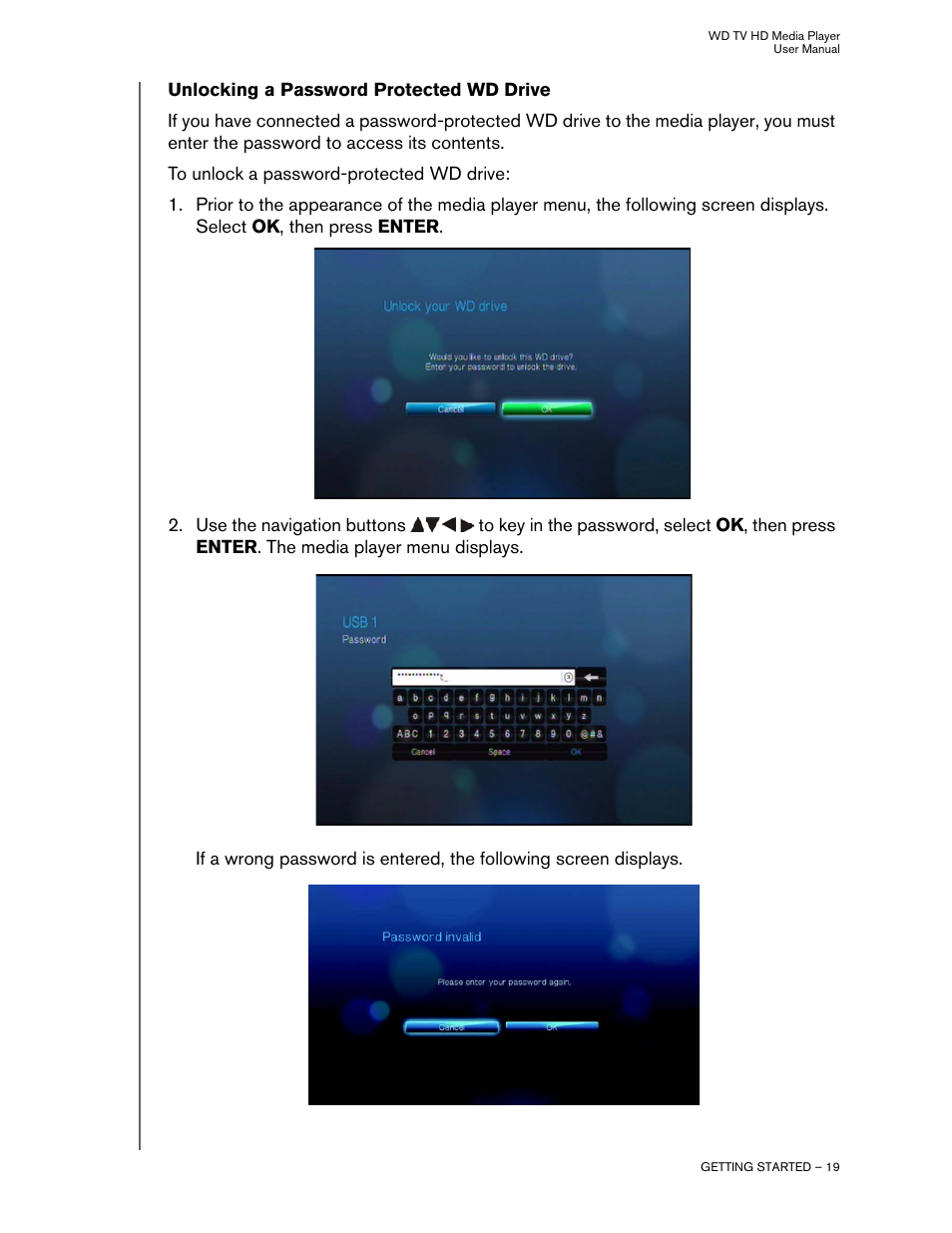 Unlocking a password protected wd drive | Western Digital WD TV HD Media Player (Gen 2) User Manual User Manual | Page 22 / 92
