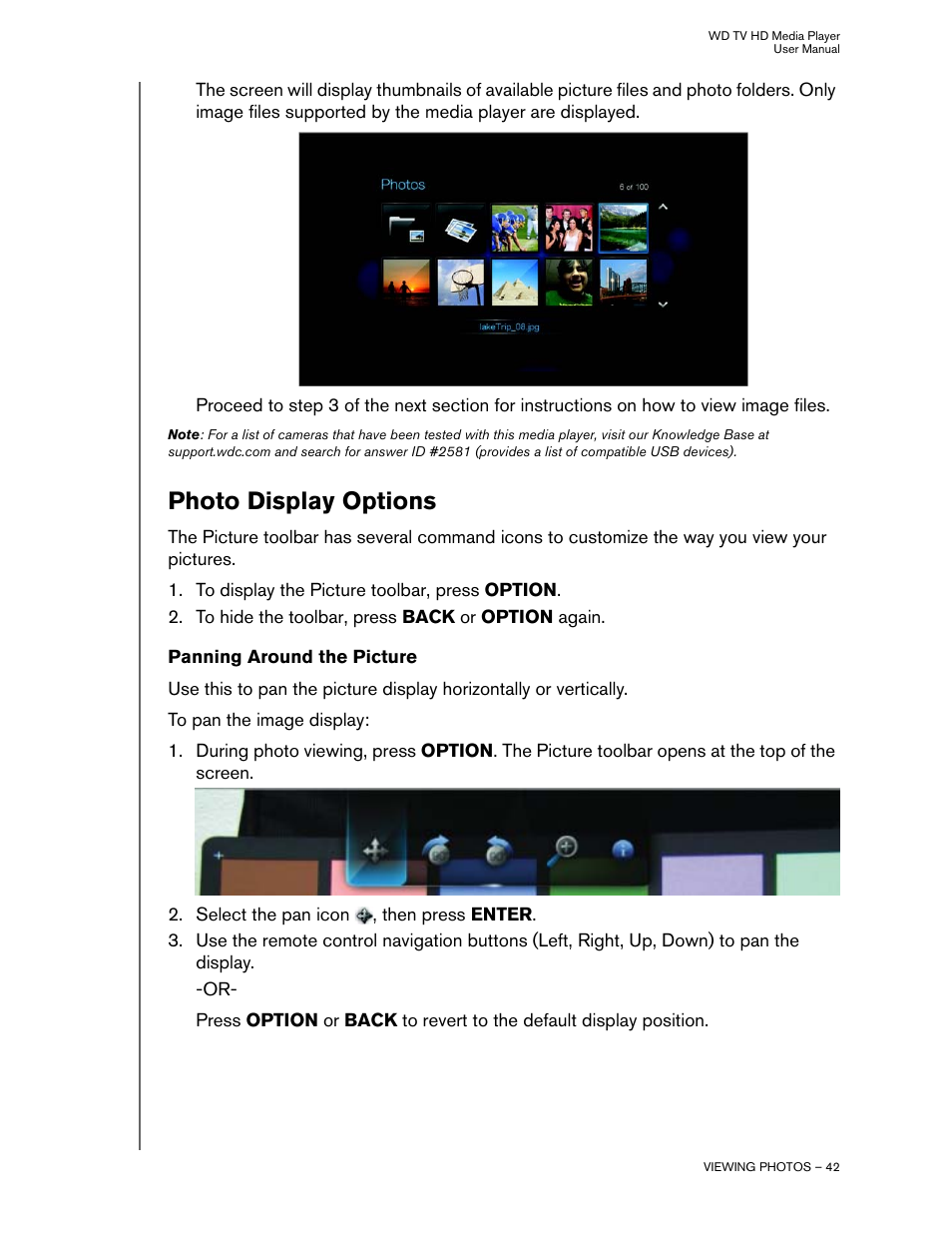 Photo display options, Panning around the picture | Western Digital WD TV HD Media Player (Gen 2) User Manual User Manual | Page 45 / 92