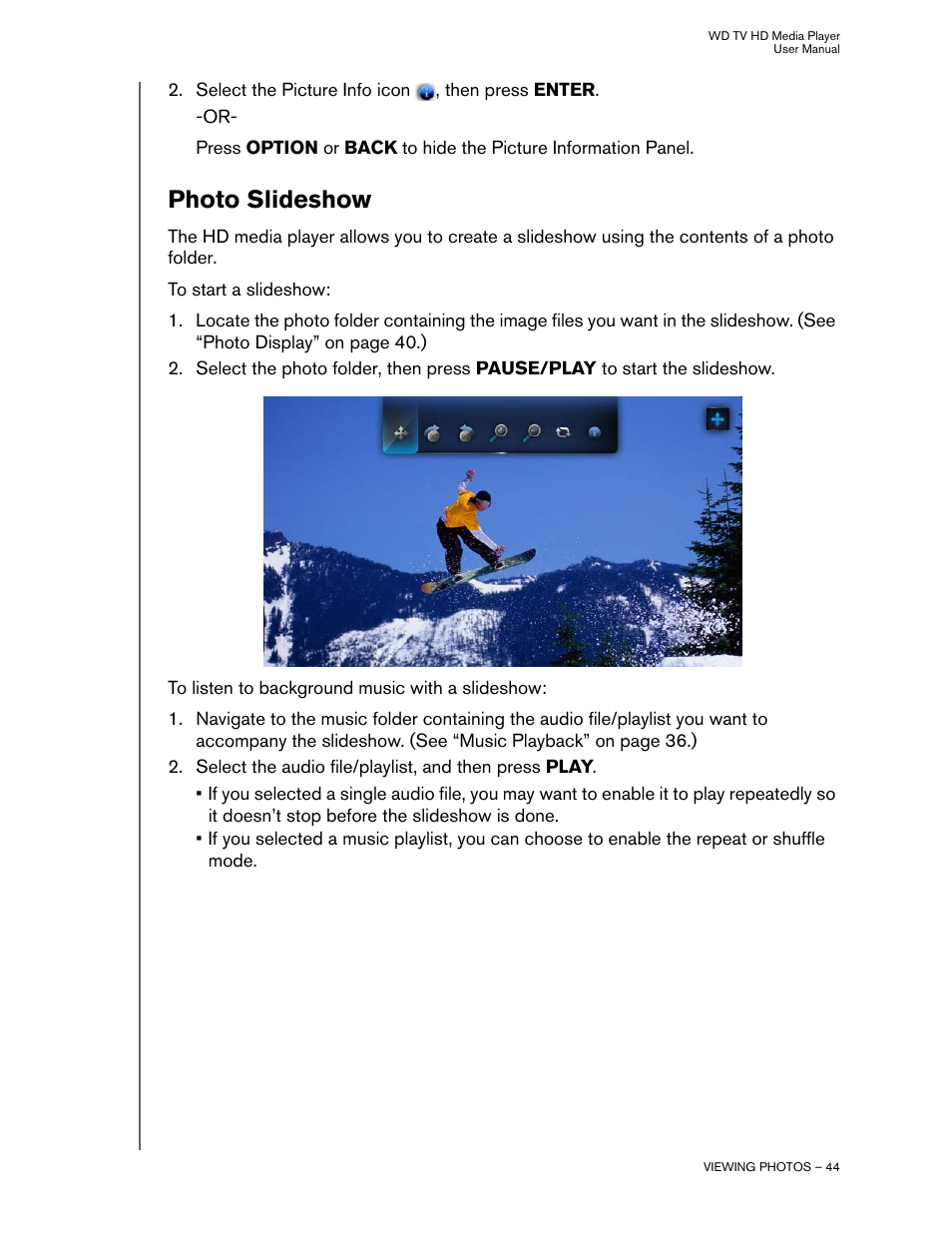 Photo slideshow | Western Digital WD TV HD Media Player (Gen 2) User Manual User Manual | Page 47 / 92