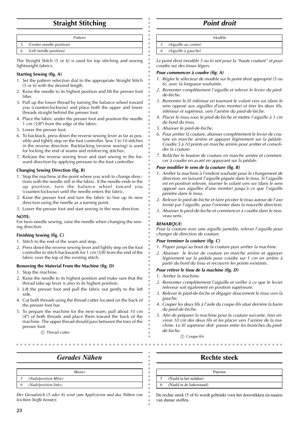 Straight stitching, Point droit, Gerades nähen | Rechte steek | Brother VX 1400 User Manual | Page 30 / 65