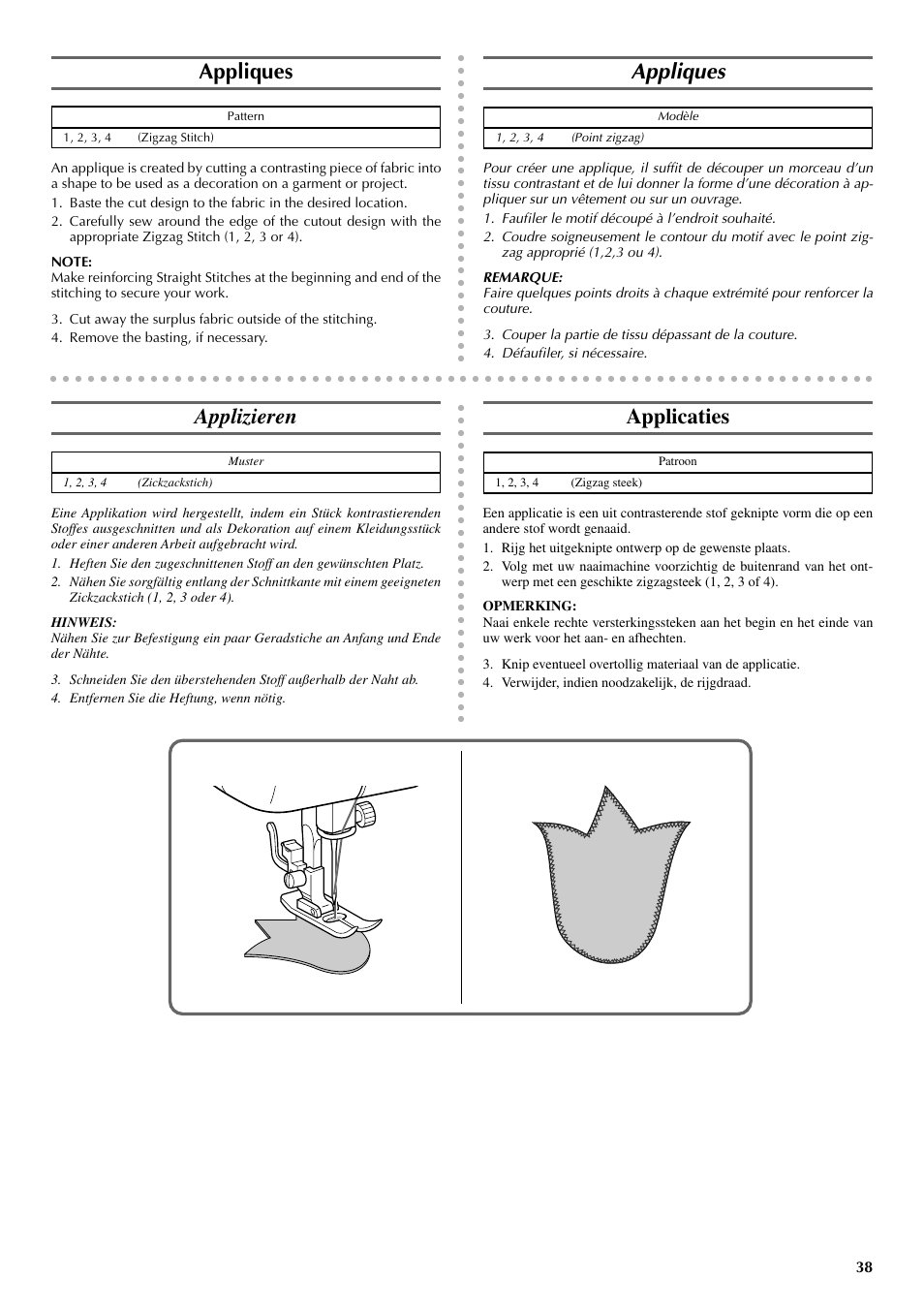 Appliques, Applizieren, Applicaties | Brother VX 1400 User Manual | Page 45 / 65