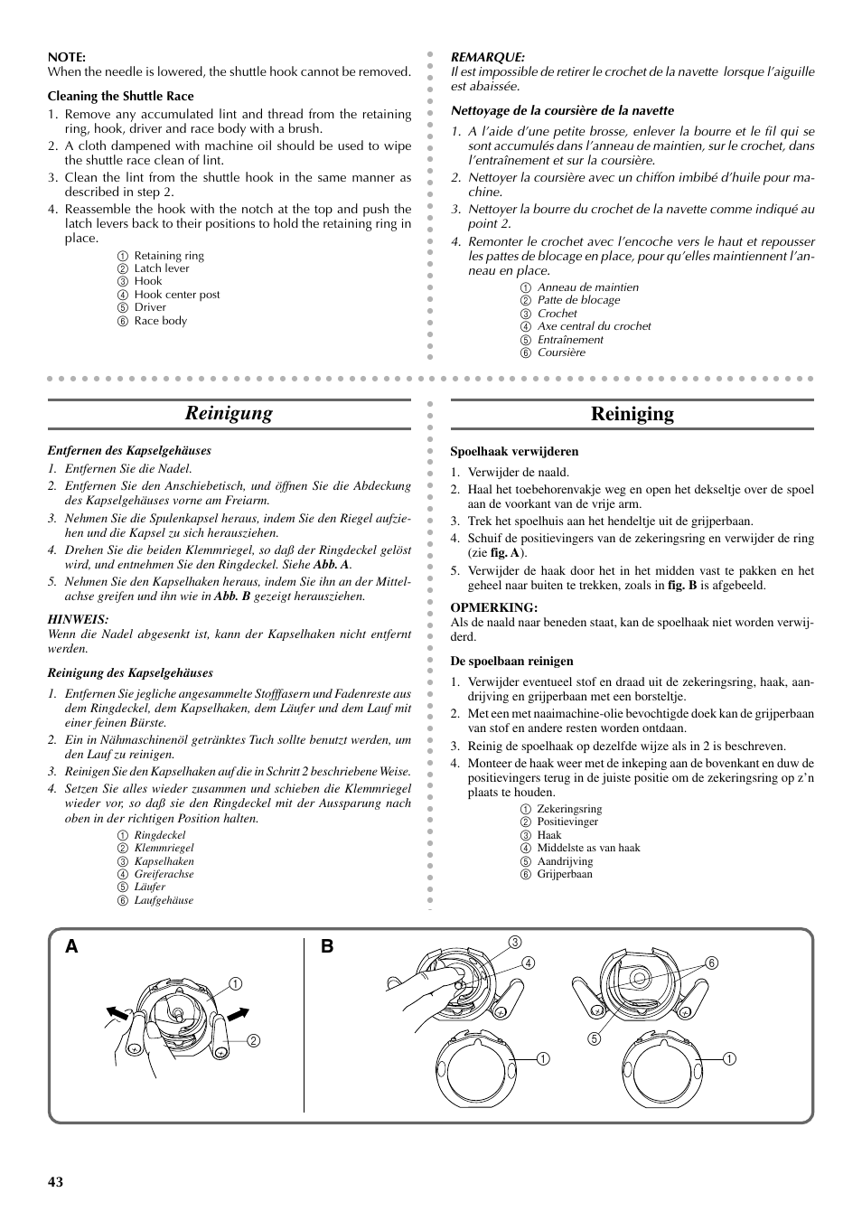 Reinigung, Reiniging | Brother VX 1400 User Manual | Page 50 / 65